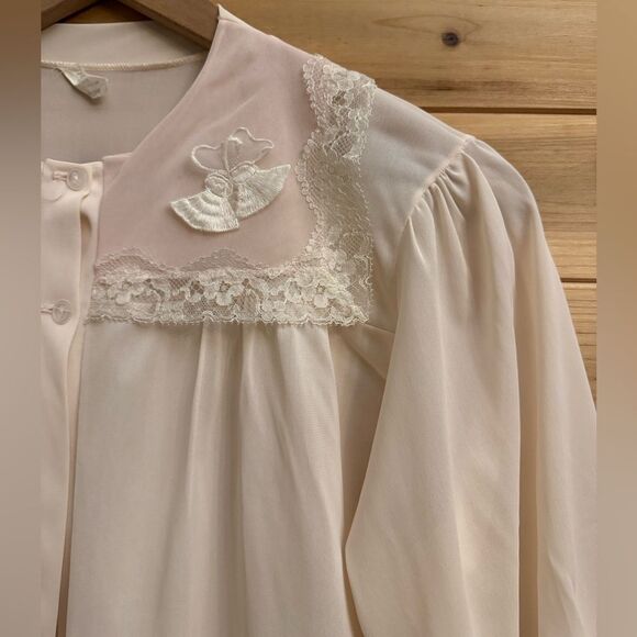Vintage Lacey Coquette Petal Pink Sz Medium Button Front Lightweight Bed Jacket - Picture 2 of 11